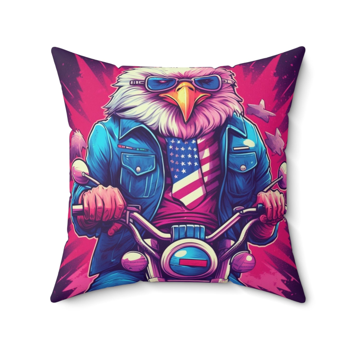 American Bald Eagle Riding Motercycle USA Gang Style Spun Polyester Square Pillow