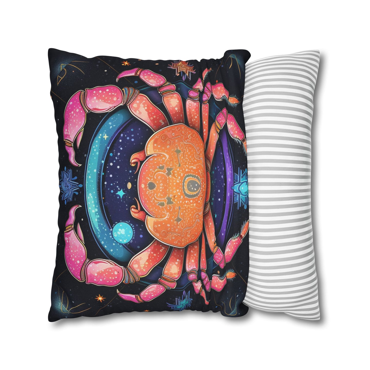 Rainbow Celestial Crab - Vibrant Cancer Zodiac Sign Art - Spun Polyester Square Pillow Case