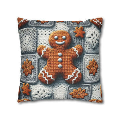 Festive Gingerbread Charm: Christmas Crochet Amigurumi with Granny Squares and Snowflake Accents - Spun Polyester Square Pillow Case