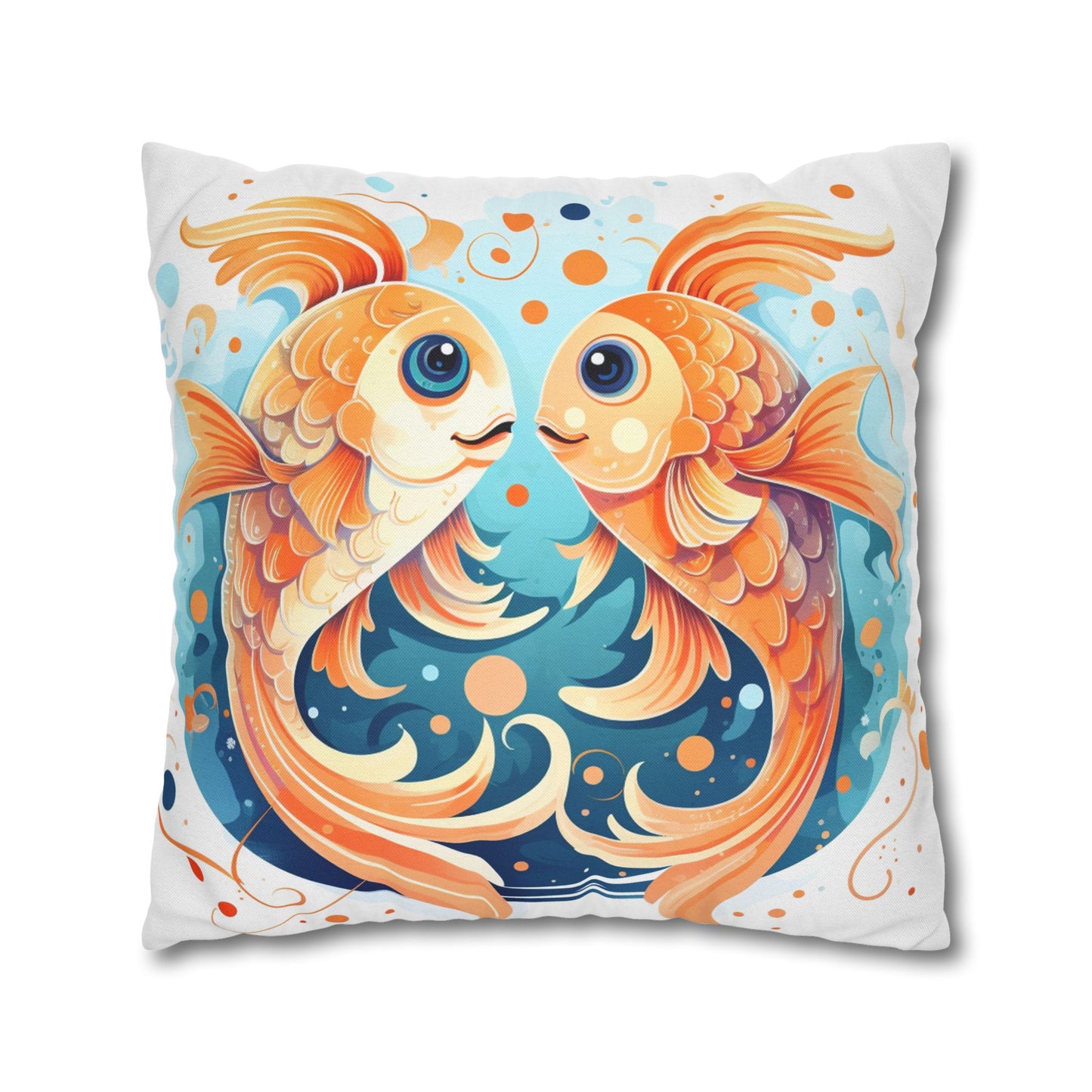 Charming Cartoon Fish Pisces - Dreamy Zodiac Illustration - Spun Polyester Square Pillow Case