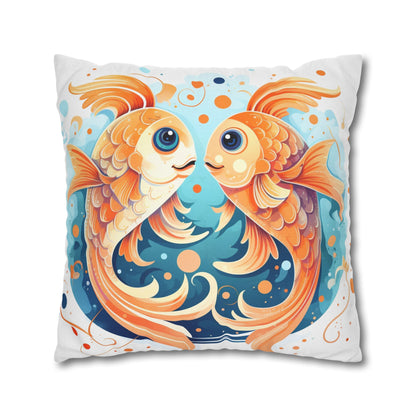 Charming Cartoon Fish Pisces - Dreamy Zodiac Illustration - Spun Polyester Square Pillow Case