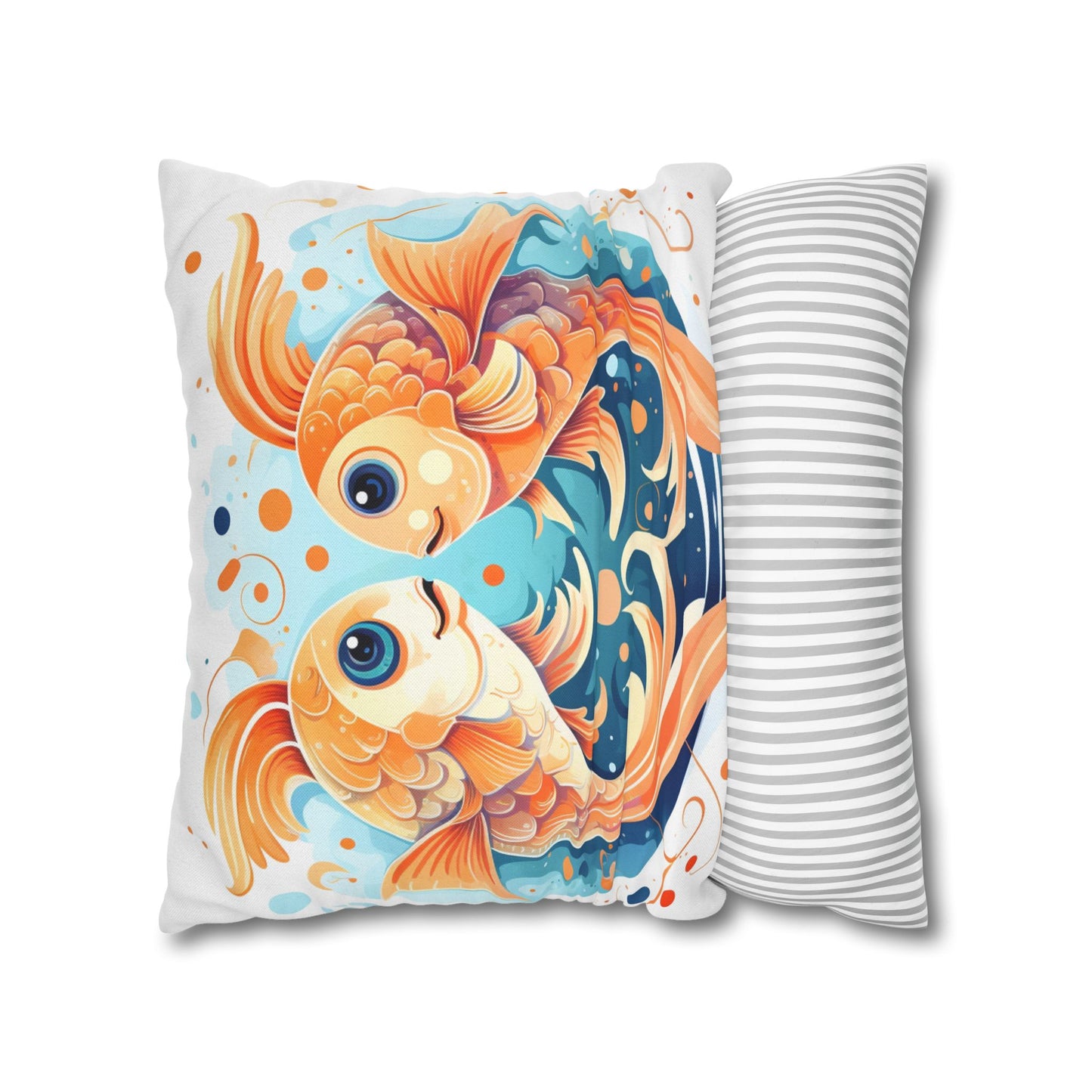 Charming Cartoon Fish Pisces - Dreamy Zodiac Illustration - Spun Polyester Square Pillow Case