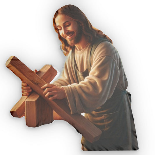 Jesus the Carpenter Shaped Pillow - Artisan Woodworking Christ Cushion, Religious Inspirational Home Decor