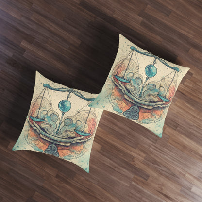 Libra Zodiac - Astrology Sign Street Art Equilibrium in Pastels - Tufted Floor Pillow, Square