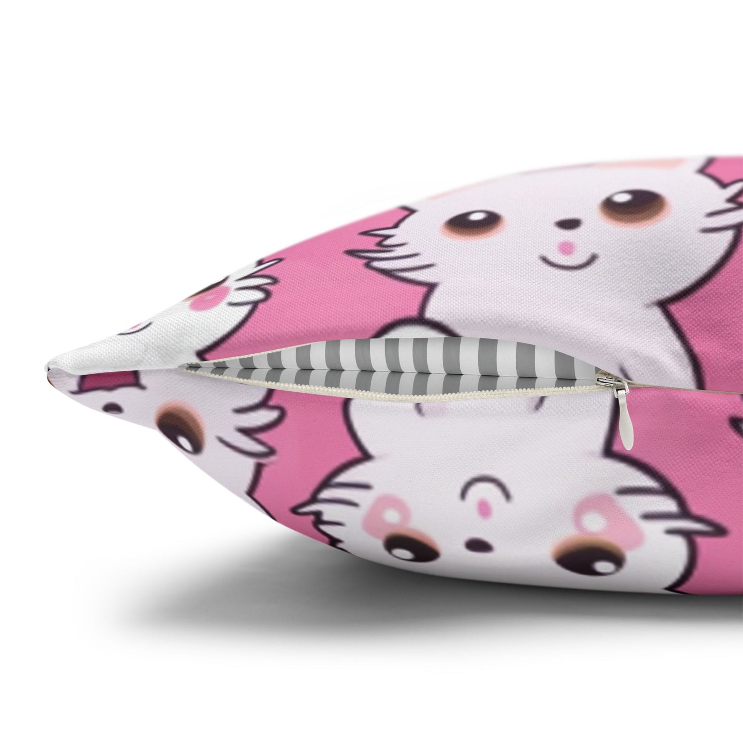 Adorable Cartoon-Style Anime Kitten, Cat, Kitty Pattern - Cute and Colorful - Spun Polyester Square Pillow Case