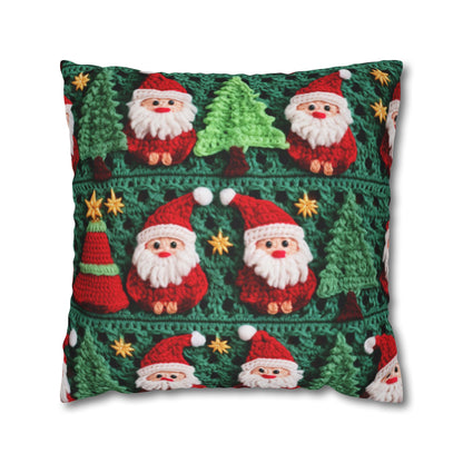 Santa Claus Crochet Pattern, Christmas Design, Festive Holiday Decor, Father Christmas Motif. Perfect for Yuletide Celebration - Spun Polyester Square Pillow Case