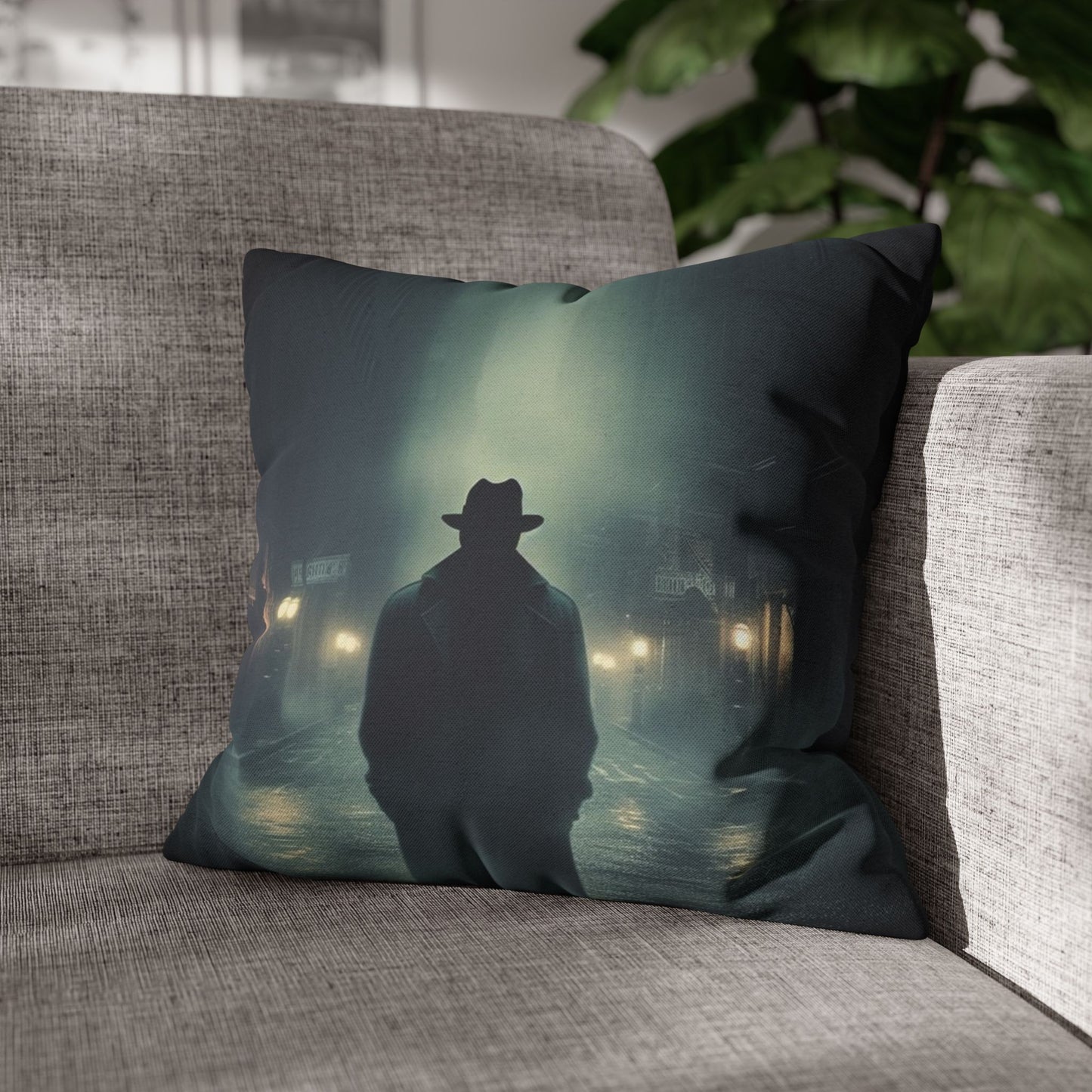 Mystery Detective Alley - Noir Book Cover Artwork Spun Polyester Square Pillow Case