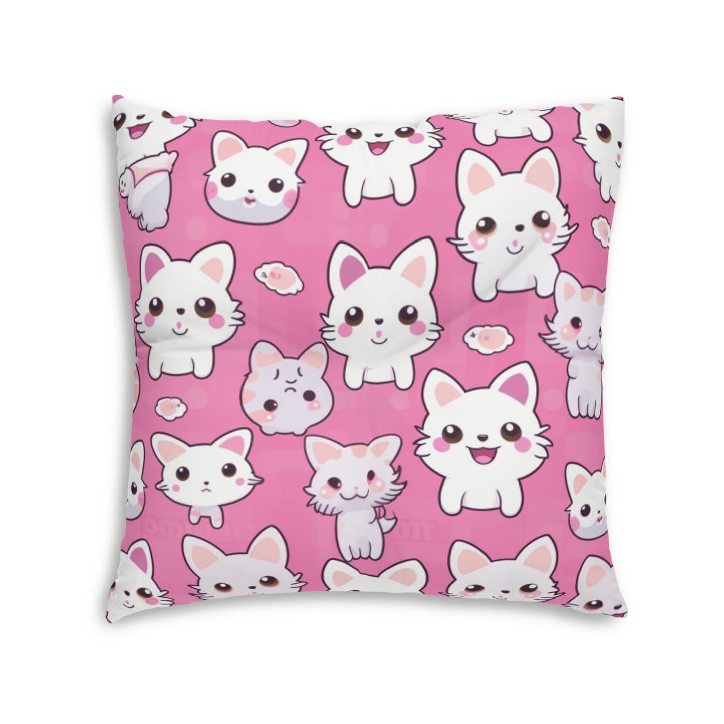 Adorable Cartoon-Style Anime Kitten, Cat, Kitty Pattern - Cute and Colorful - Tufted Floor Pillow, Square