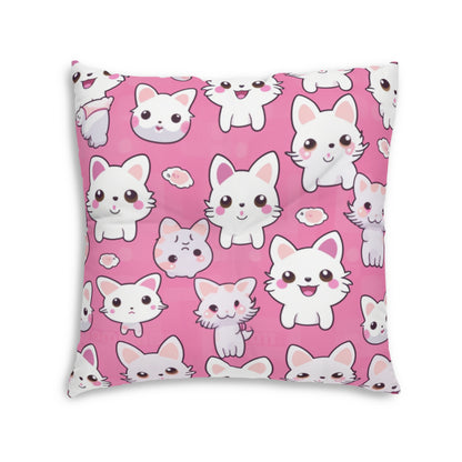 Adorable Cartoon-Style Anime Kitten, Cat, Kitty Pattern - Cute and Colorful - Tufted Floor Pillow, Square