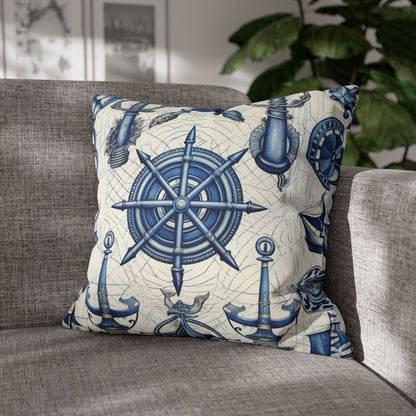 Nautical Theme Art - Anchors, Ropes, Compass Spun Polyester Square Pillow Case