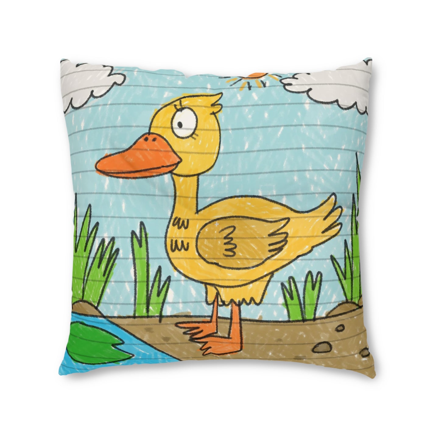 Yellow Duck Bird Pond Tufted Floor Pillow, Square