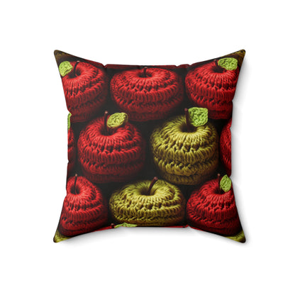 Crochet Apple Amigurumi - Big American Red Apples - Healthy Fruit Snack Design - Spun Polyester Square Pillow