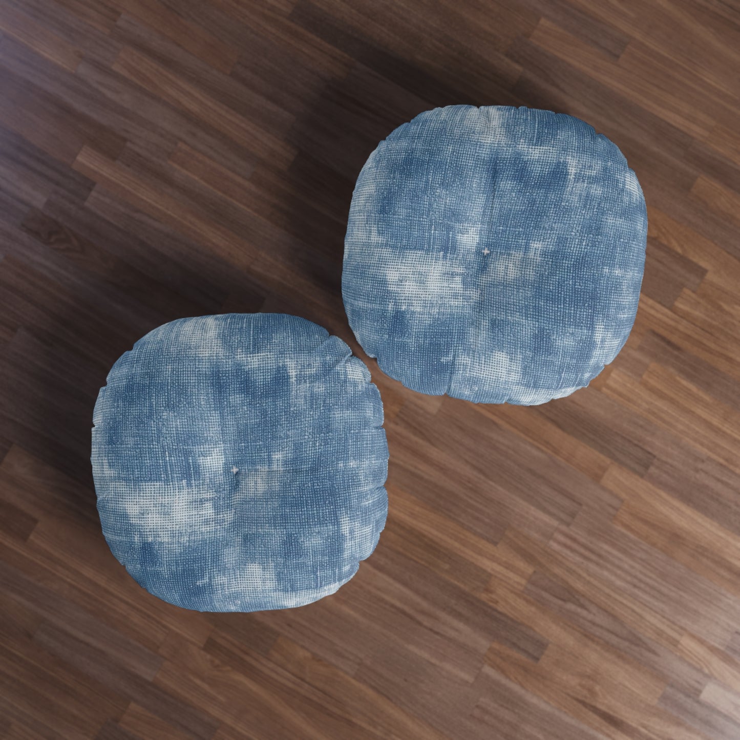 Faded Blue Washed-Out: Denim-Inspired, Style Fabric - Tufted Floor Pillow, Round