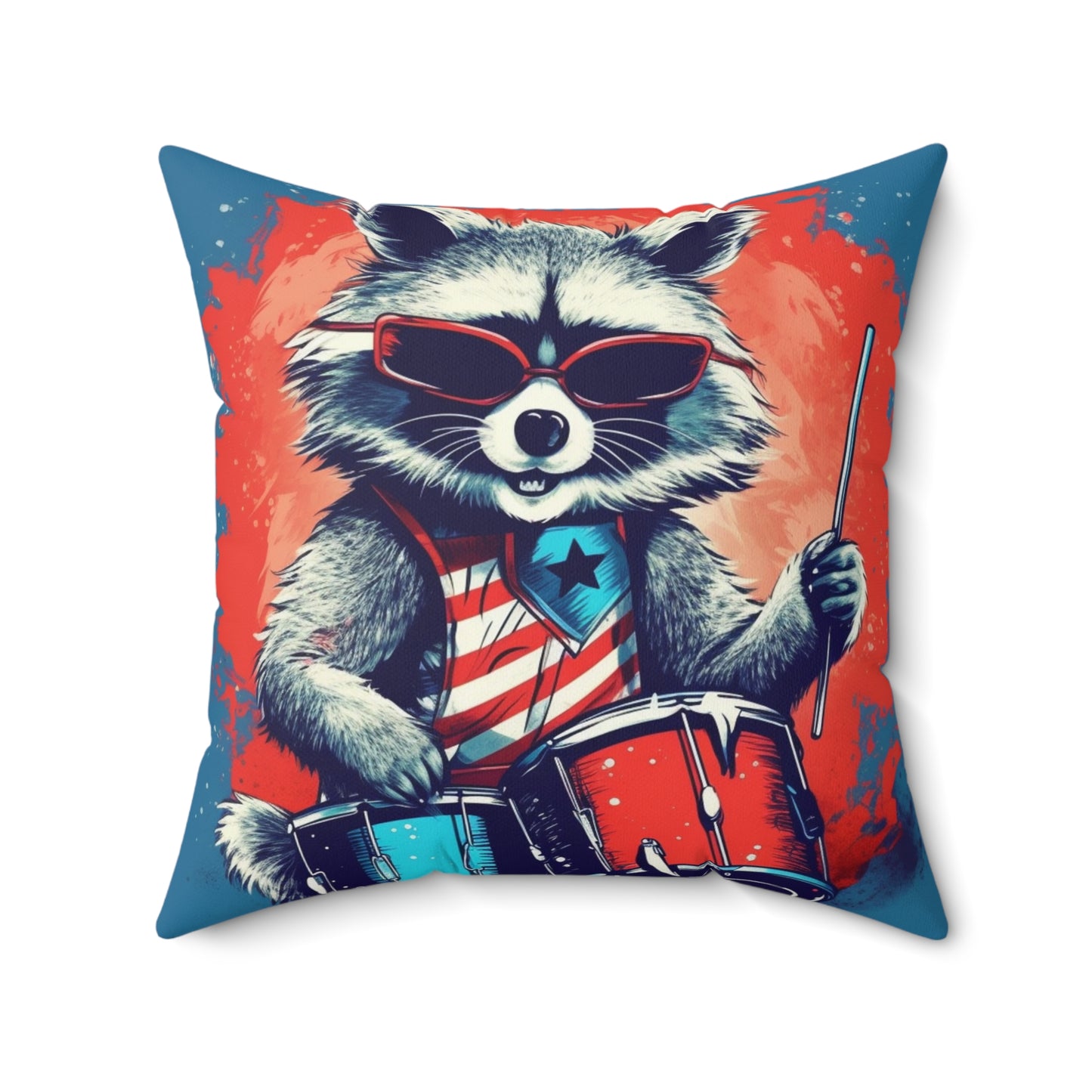 Raccoon Patriotic Rock Star USA Classic Style Spun Polyester Square Pillow