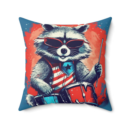 Raccoon Patriotic Rock Star USA Classic Style Spun Polyester Square Pillow