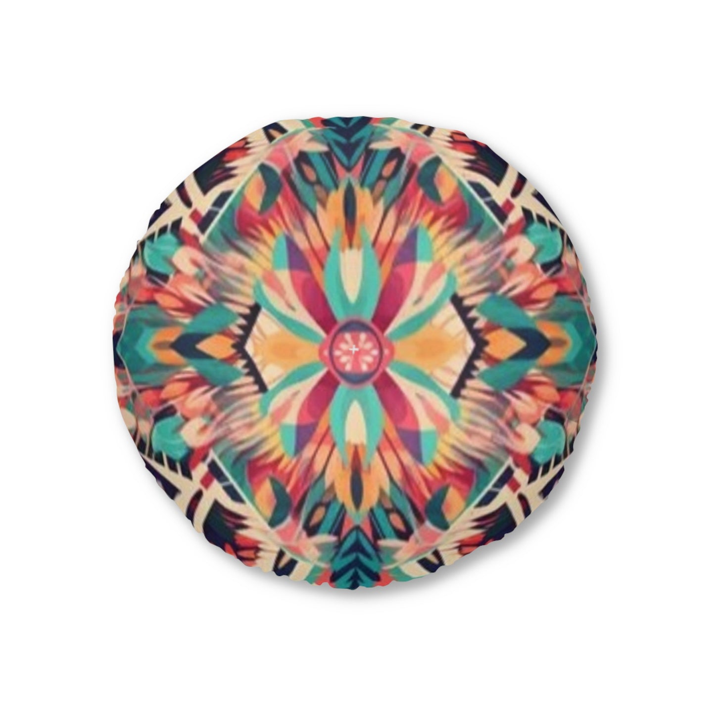 Boho Vibes: Handmade Summer Bohemian Print Pattern Artwork Tufted Floor Pillow, Round