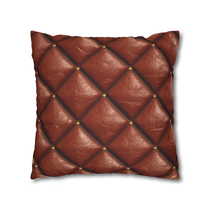 Brown Leather Cognac Pattern Rugged Durable Design Style - Spun Polyester Square Pillow Case