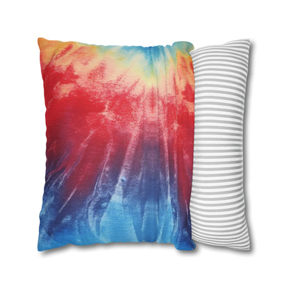 Rainbow Tie-Dye Denim: Vibrant Multi-Color, Fabric Design Spectacle - Spun Polyester Square Pillow Case