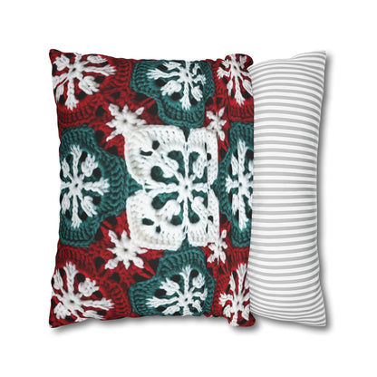 Christmas Snowflake Crochet, Festive Yuletide, Winter Wonderland Craft, Ice Crystal, Holiday Decor, Seasonal Adornments - Spun Polyester Square Pillow Case