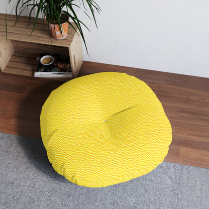 Sunshine Yellow Lemon: Denim-Inspired, Cheerful Fabric - Tufted Floor Pillow, Round