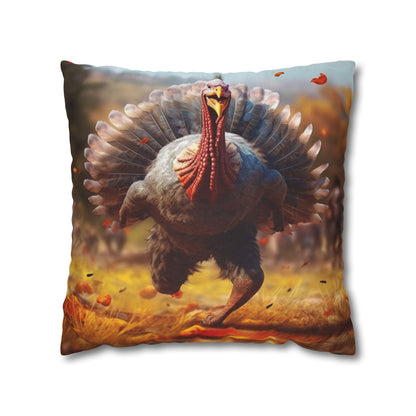 Thanksgiving Trot Turkey Run Athlete Sprint Racer Holiday Feast Dinner - Spun Polyester Square Pillow Case