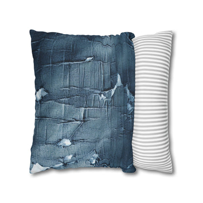 Distressed Blue Denim-Look: Edgy, Torn Fabric Design - Spun Polyester Square Pillow Case