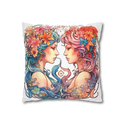 Zodiac Gemini Clipart - Twins Symbol, Whimsical Comic Style - Spun Polyester Square Pillow Case