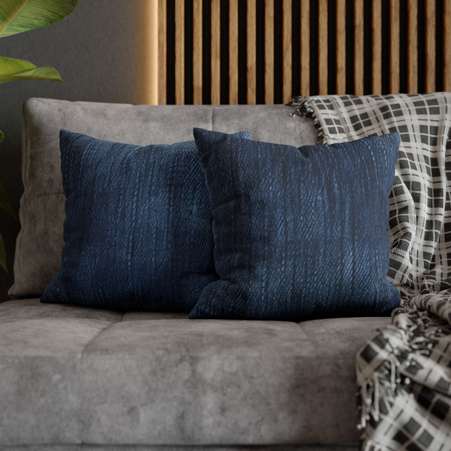 Indigo Splash: Washed Denim Reverie in Deep Blue - Spun Polyester Square Pillow Case