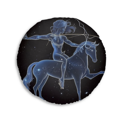 Sagittarius Zodiac in Starlit Universe - Fluorescent Colors - Tufted Floor Pillow, Round