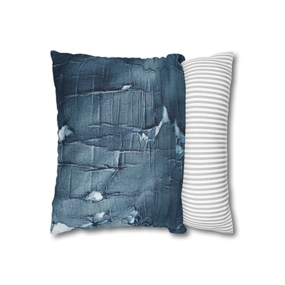 Distressed Blue Denim-Look: Edgy, Torn Fabric Design - Spun Polyester Square Pillow Case