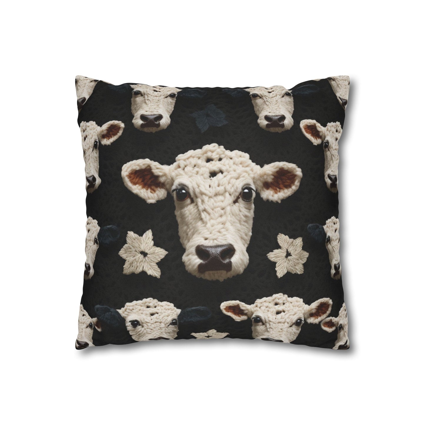 Crochet Cow Pattern Farm Animal Fabric Style - Spun Polyester Square Pillow Case