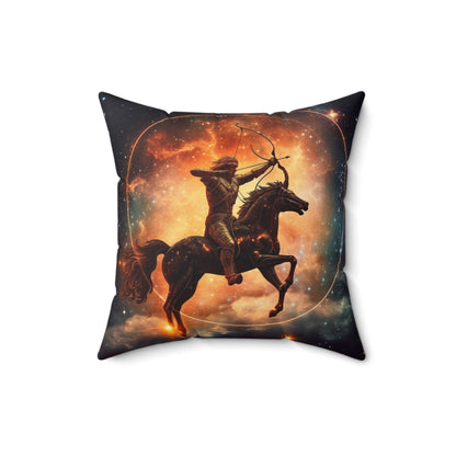 Sagittarius Constellation Totem - Archer in Action Zodiac Symbol - Spun Polyester Square Pillow