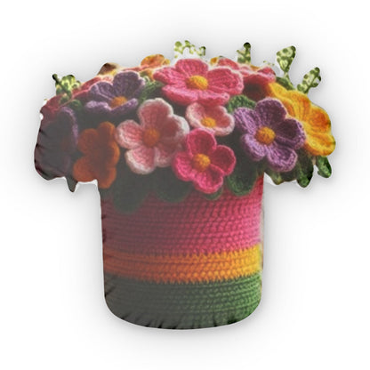 Crochet Flower Pot, Plush Shaped Pillow