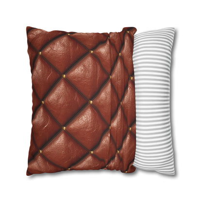 Brown Leather Cognac Pattern Rugged Durable Design Style - Spun Polyester Square Pillow Case