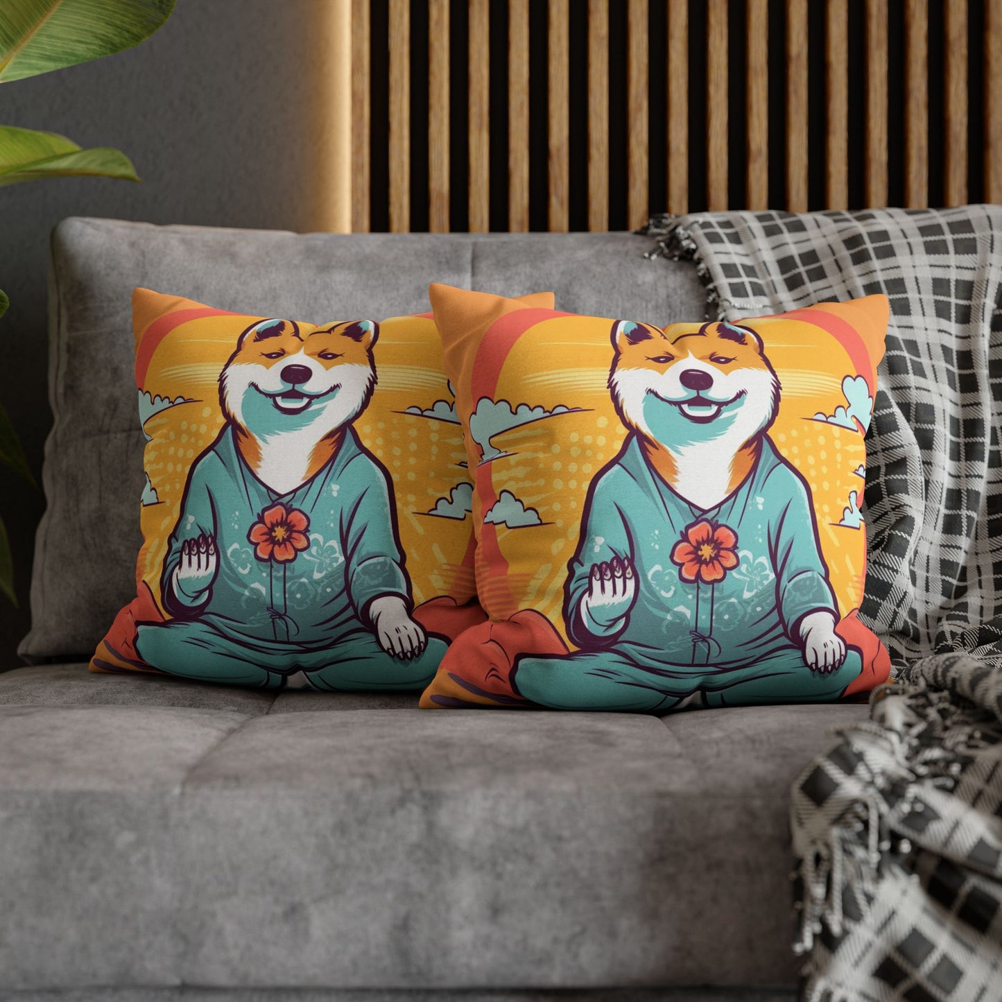 Shiba Inu Yoga Crypto Dog Japanese Namaste: Spun Polyester Square Pillow Case