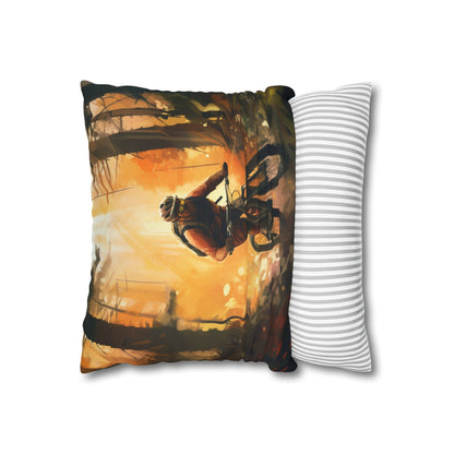 Mountain Bike Adventure - Forest Trail Graphic Spun Polyester Square Pillow Case