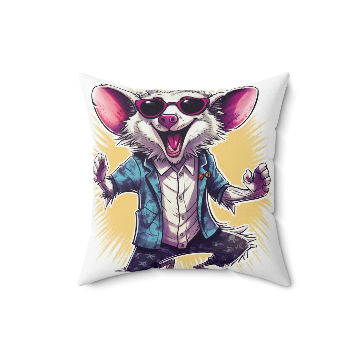 Joyous Opossum Cartoon Anime Design Spun Polyester Square Pillow