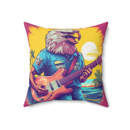 American Rock Star: Bald Eagle with Guitar Graphic Spun Polyester Square Pillow