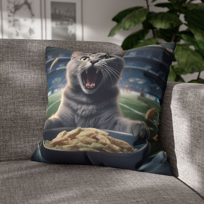 Halftime Football Feline: Screaming Sports Fan Cat Stadium Food Kitten - Spun Polyester Square Pillow Case