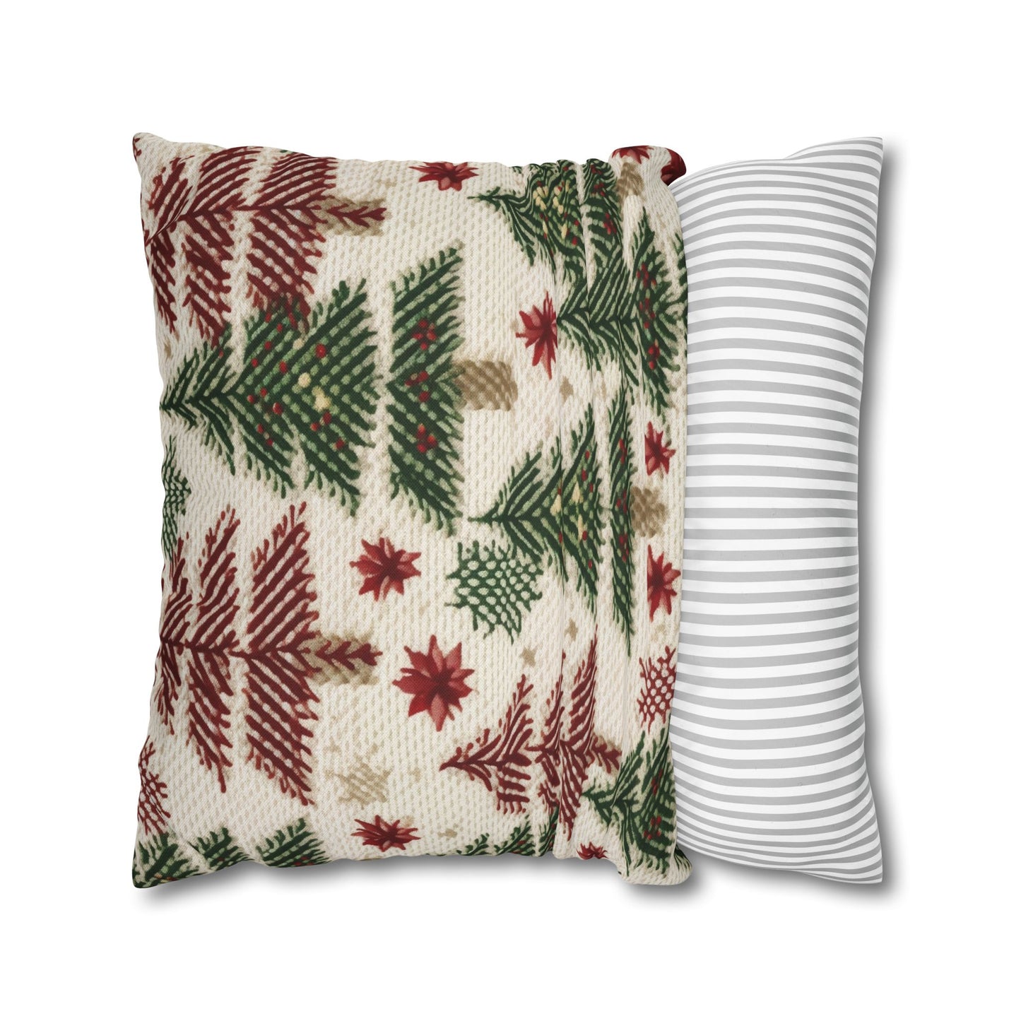 Embroidered Christmas Winter, Festive Holiday Stitching, Classic Seasonal Design - Spun Polyester Square Pillow Case