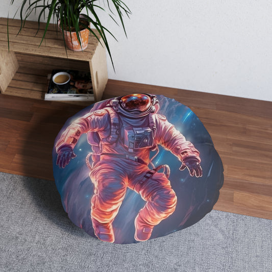 Astronaut Outer Space - Galaxy Starfield Art - Tufted Floor Pillow, Round