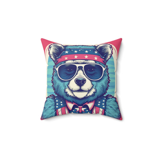 Patriotism: Festive 4th of July Bear Graphic Furry Animal Spun Polyester Square Pillow