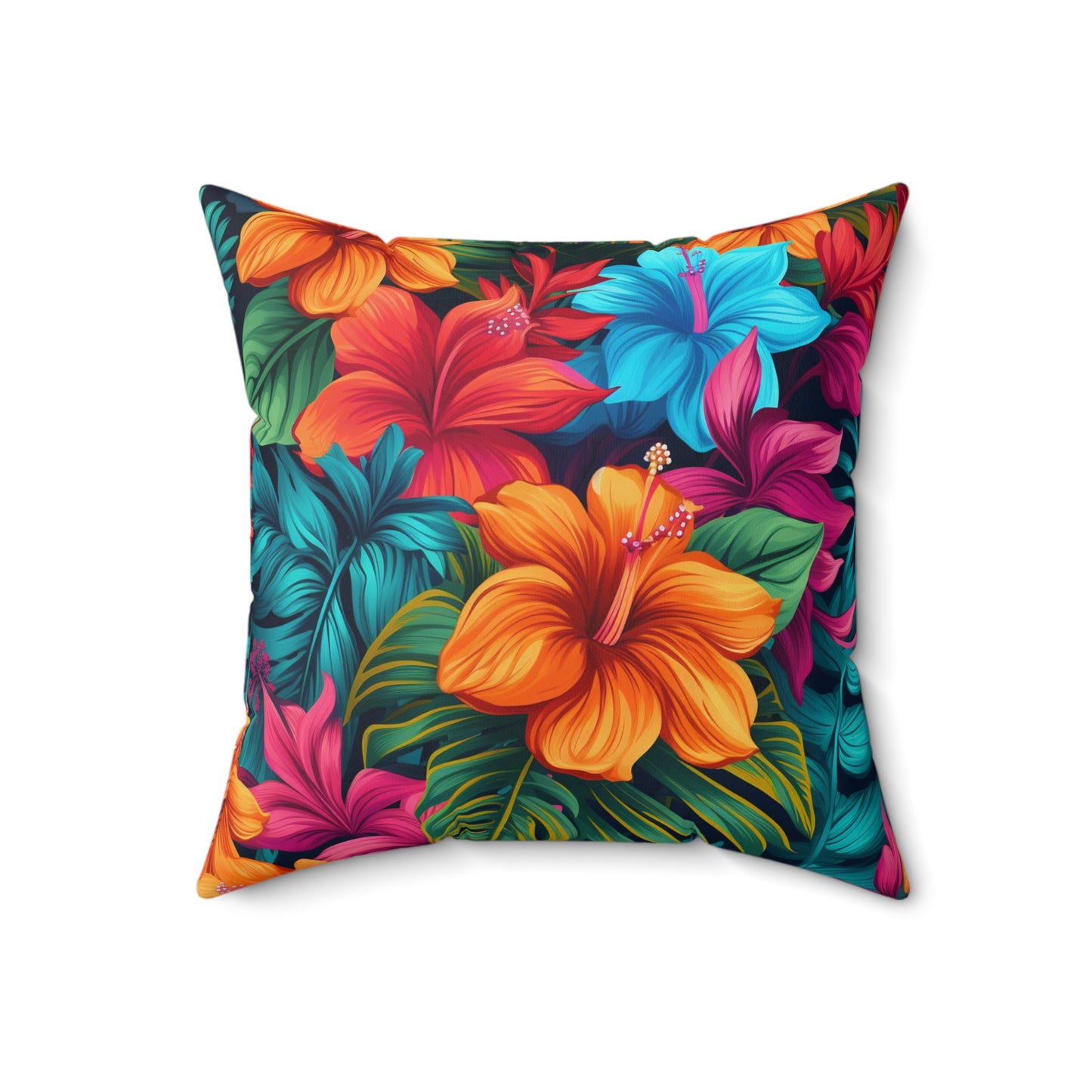 Hawaiian-Inspired Tropical Floral Pattern Design Spun Polyester Square Pillow