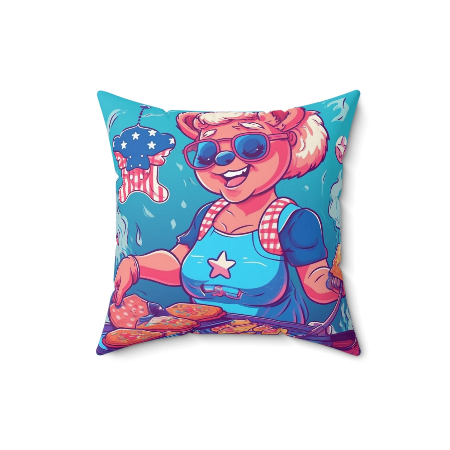 Patriotic Bear Chef: Female Cook Woman Bringing Flavor and American Pride Spun Polyester Square Pillow