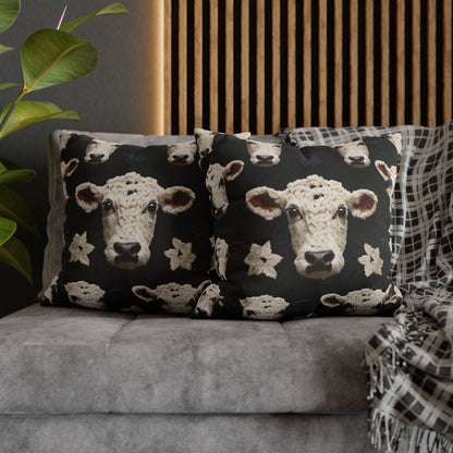 Crochet Cow Pattern Farm Animal Fabric Style - Spun Polyester Square Pillow Case