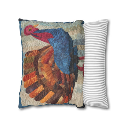 Thanksgiving Harvest Quilt: Festive Turkey Design for Holiday Season - Spun Polyester Square Pillow Case