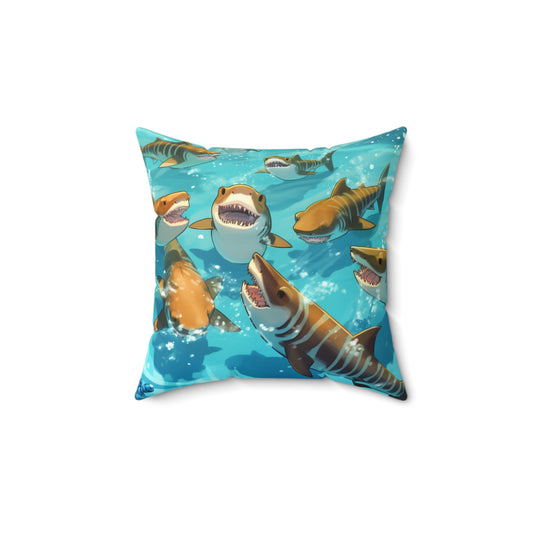 Tiger Shark: Ocean Marine Wildlife - Underwater - Spun Polyester Square Pillow