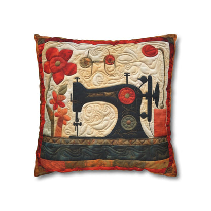 Sewing Machine Quilt: A Crafted Design Homage to Stitching - Spun Polyester Square Pillow Case