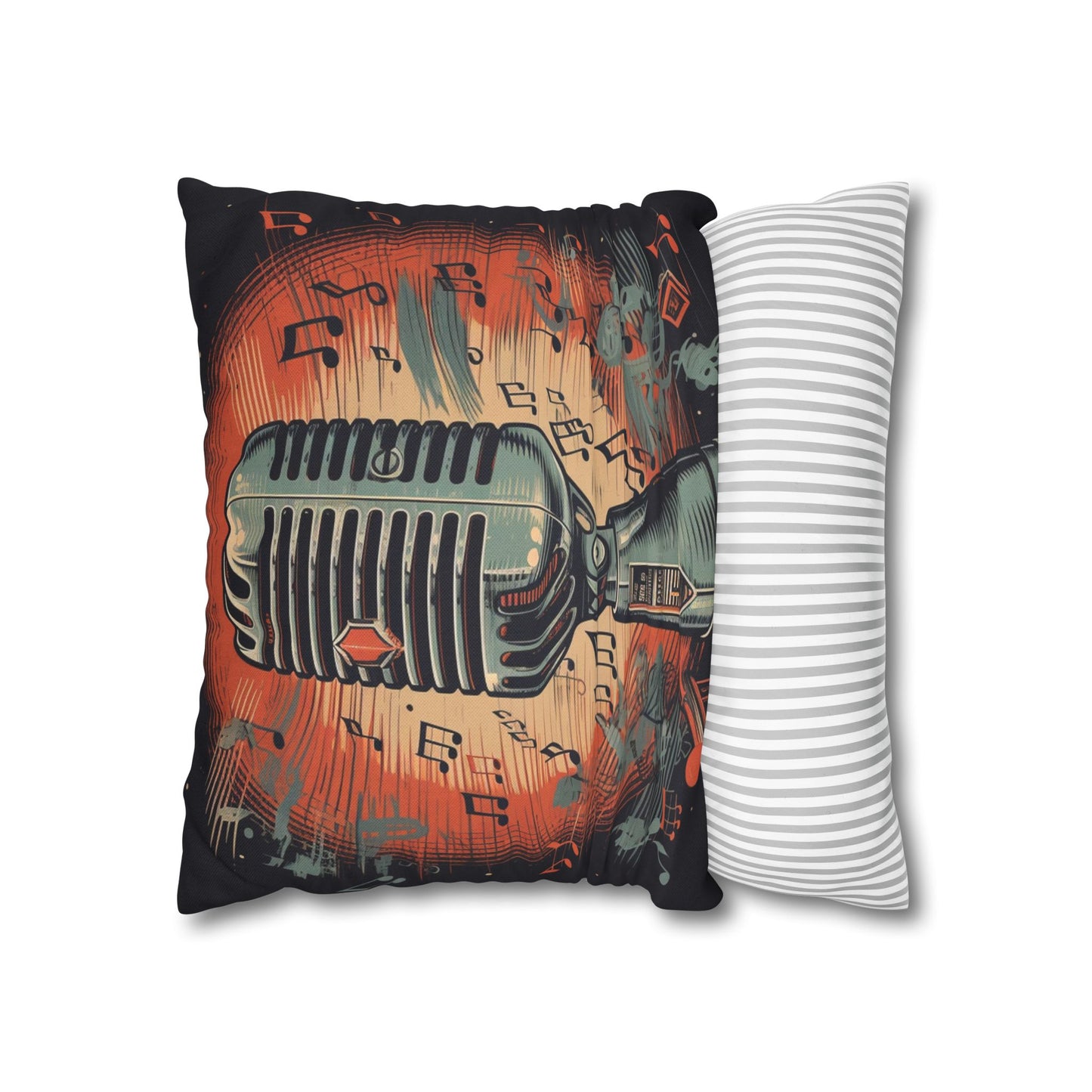 Retro Microphone & Music Notes - Vintage Style Design Spun Polyester Square Pillow Case