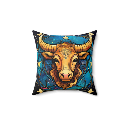 Taurus Constellation Zodiac Sign Astrology Cosmic Art - Spun Polyester Square Pillow